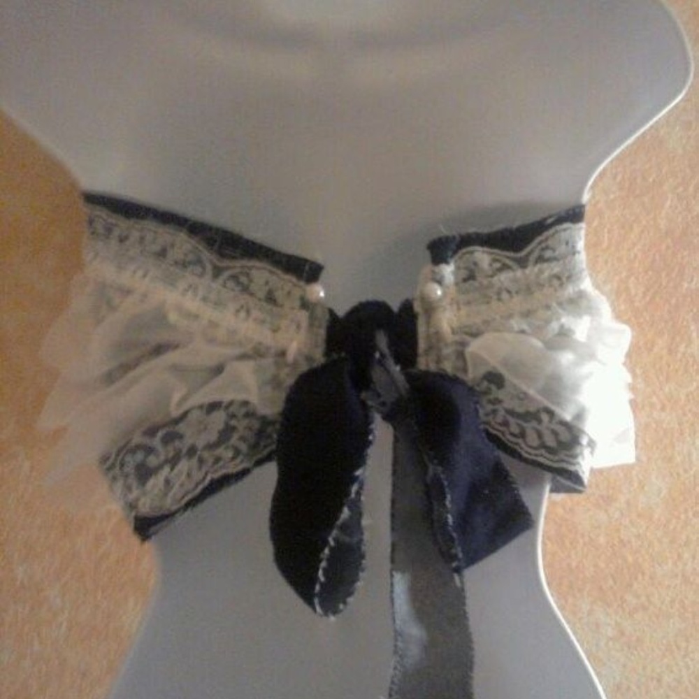 Sexy Denim Ruffle Lace Pearl Bandeau Bralette - Picture 4 of 4